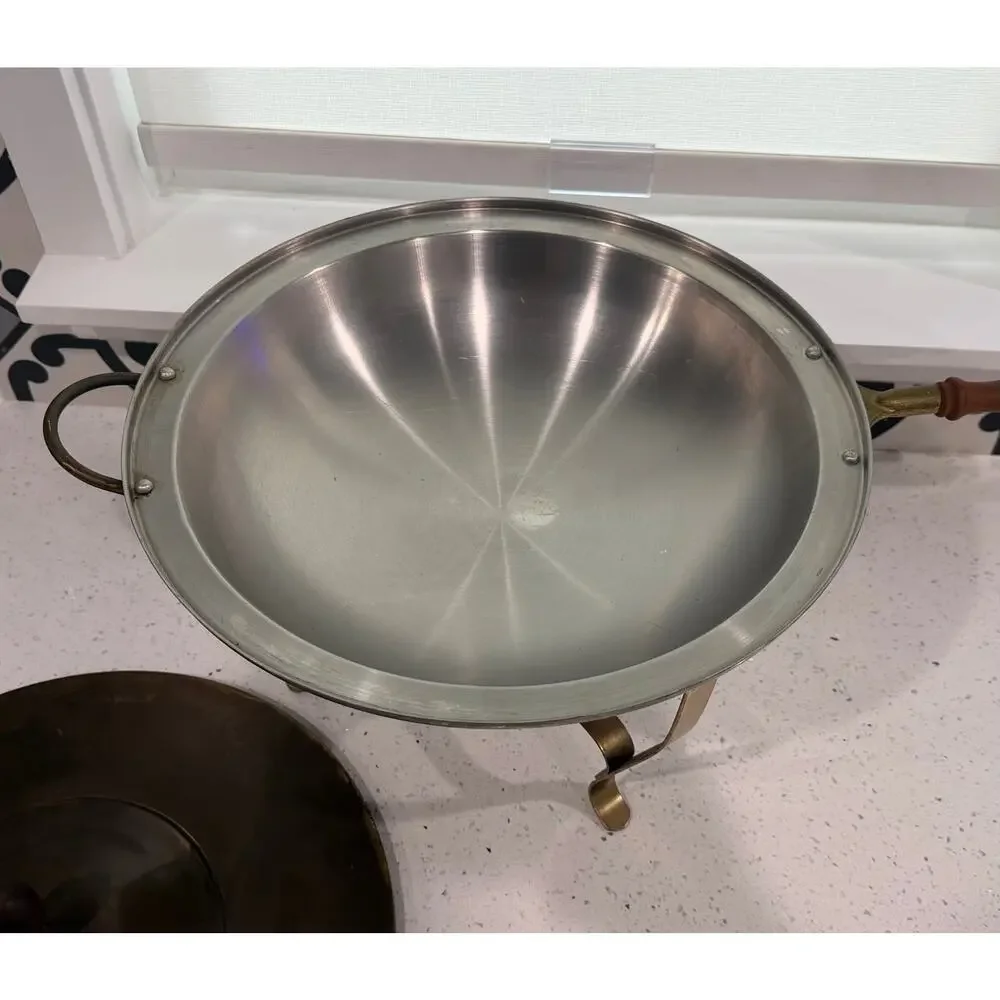 Vintage Brass/Stainless Double Boiler Pan with heating stand